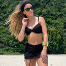 Conjunto Kit Saia Top Meia Taça Calcinha Asa Delta Ibiza Biquini Feminino Com Bojo Removivel Verão