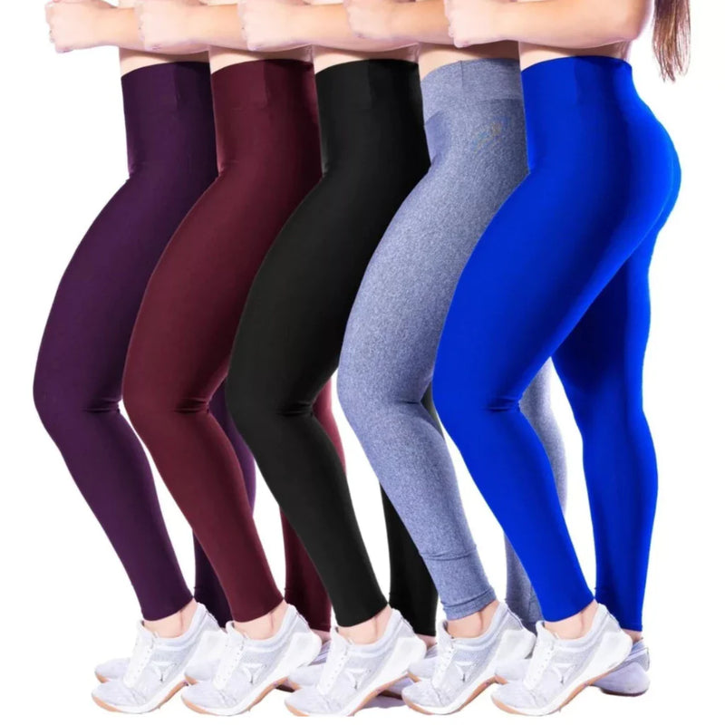 Kit 5 Calça Legging Lisa Suplex Cintura Alta Academia