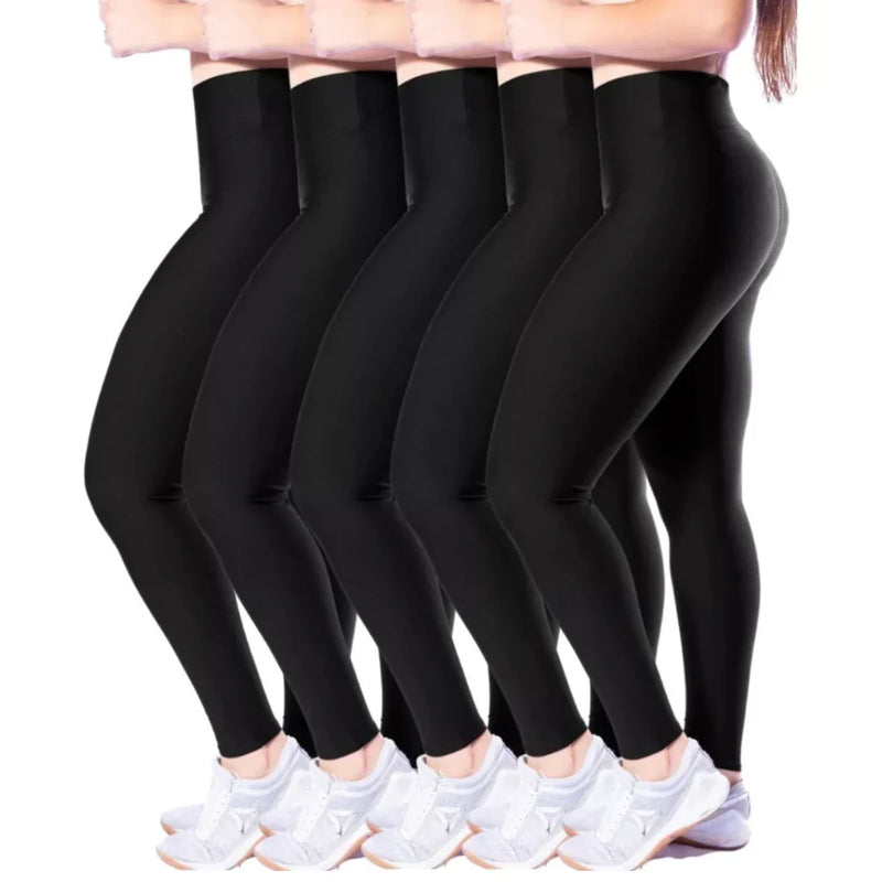 Kit 5 Calça Legging Lisa Suplex Cintura Alta Academia