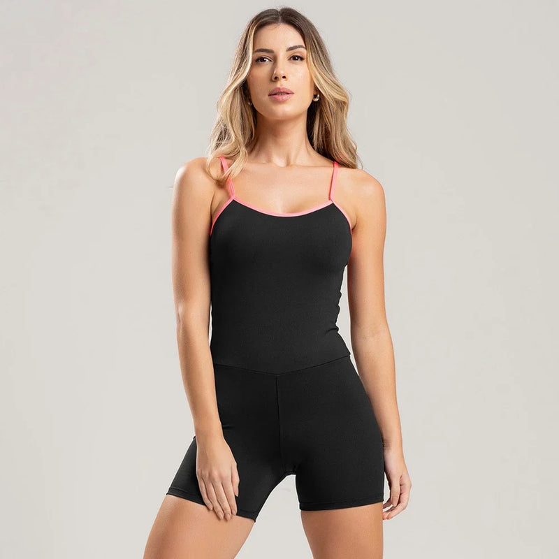 Macaquinho Básico Fitness Academia Detalhe em Viés Neon