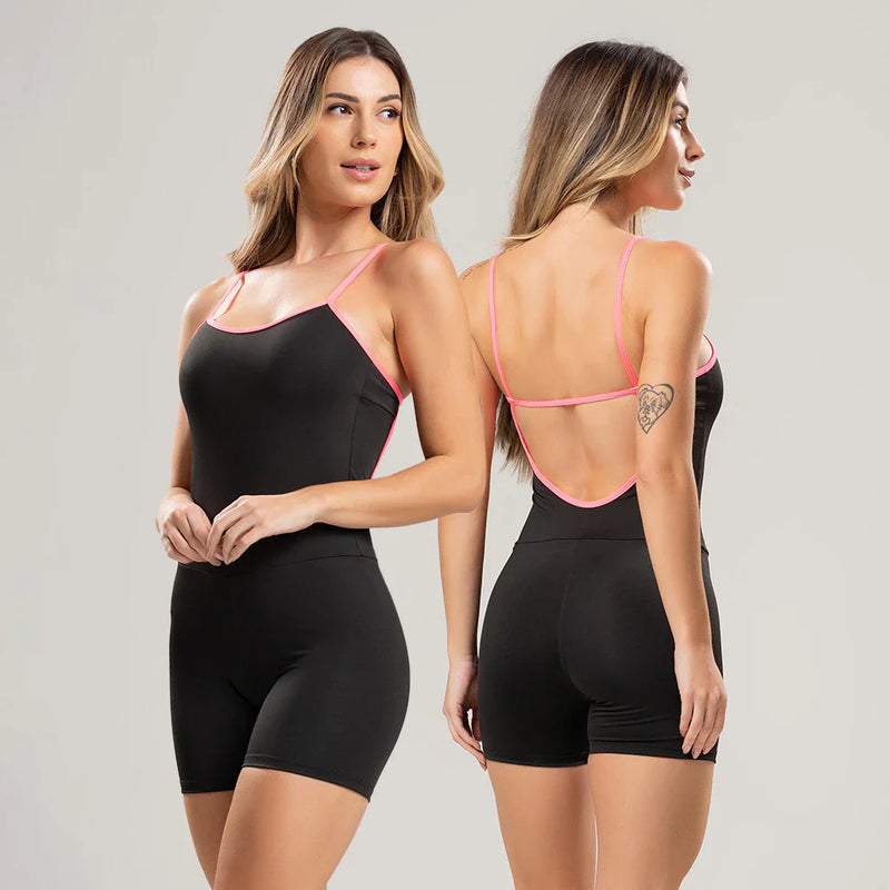 Macaquinho Básico Fitness Academia Detalhe em Viés Neon