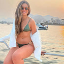 Biquini Luxo Nusa Cortininha Cintilante Metais Dourados Calcinha Regulagem Bojo