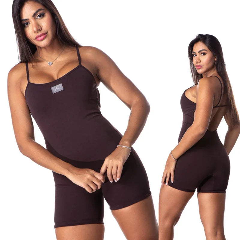 Macaquinho Fitness forrado Poliamida Roupa para academia Macacão