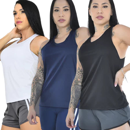 Kit 3 Regatas Femininas Dry Fit Premium