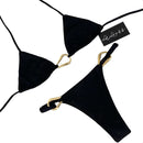 Biquini Luxo Nusa Cortininha Cintilante Metais Dourados Calcinha Regulagem Bojo