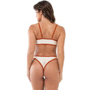 Bo.You Biquíni Canelado Bicolor Feminino Top Cropped e Tanga Fio Asa Delta Forrado Lycra 340