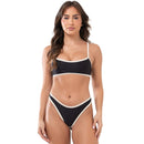 Bo.You Biquíni Canelado Bicolor Feminino Top Cropped e Tanga Fio Asa Delta Forrado Lycra 340