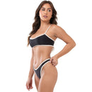 Bo.You Biquíni Canelado Bicolor Feminino Top Cropped e Tanga Fio Asa Delta Forrado Lycra 340