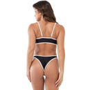 Bo.You Biquíni Canelado Bicolor Feminino Top Cropped e Tanga Fio Asa Delta Forrado Lycra 340