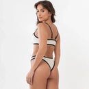 Bo.You Biquíni Canelado Bicolor Feminino Top Cropped e Tanga Fio Asa Delta Forrado Lycra 340