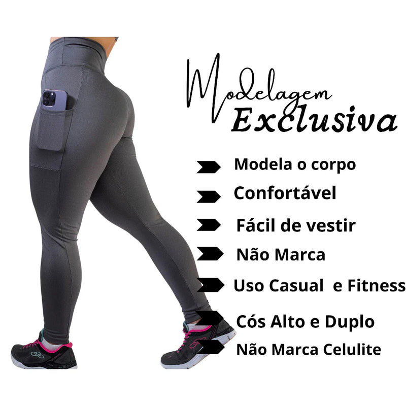 Calça Legging C/ Bolso Cos Alto Grosso E Costura Reforçada