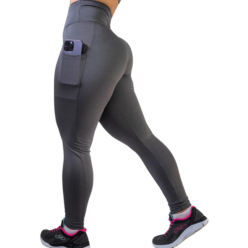 Calça Legging C/ Bolso Cos Alto Grosso E Costura Reforçada