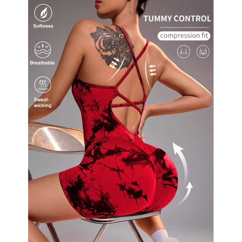 Macaquinho Tie Dye Empina Bumbum Poliamida Canelado Sem Costura