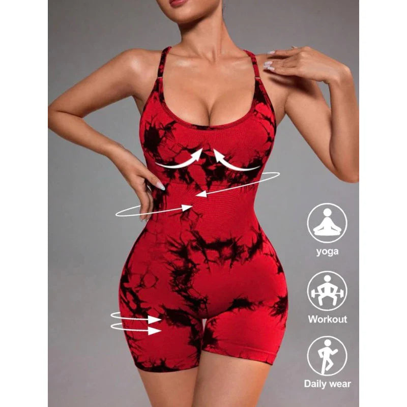 Macaquinho Tie Dye Empina Bumbum Poliamida Canelado Sem Costura