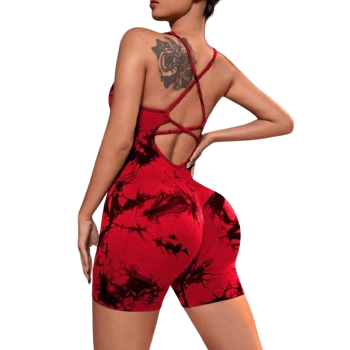 Macaquinho Tie Dye Empina Bumbum Poliamida Canelado Sem Costura