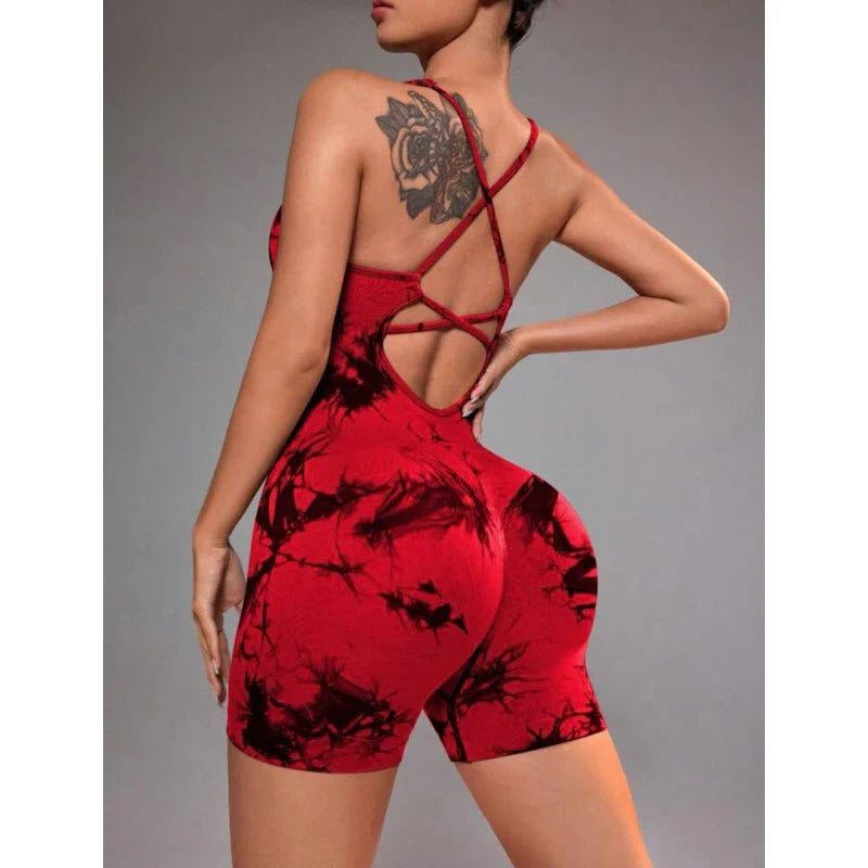 Macaquinho Tie Dye Empina Bumbum Poliamida Canelado Sem Costura