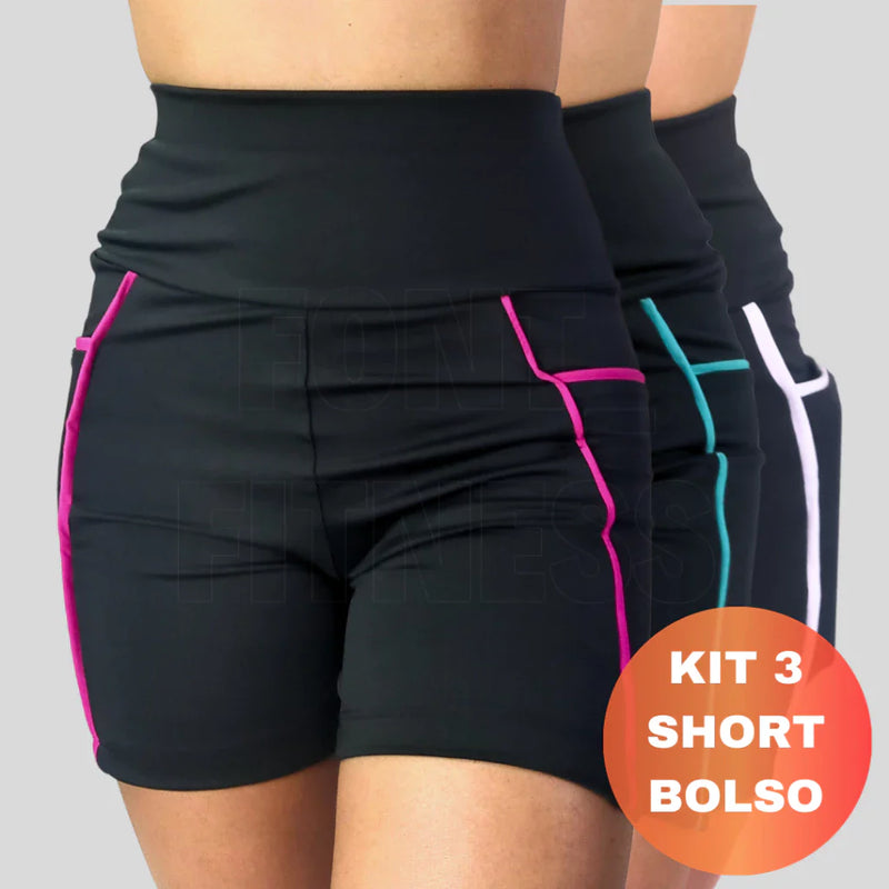 Kit com 3 Shorts Feminino com Bolso Lateral